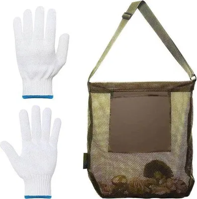 Productafbeelding van Net voor het verzamelen van morieljes, inclusief katoenen handschoenen - Tas voor het plukken van fruit - Opvouwbaar beschermnet met een hoge opvangcapaciteit.