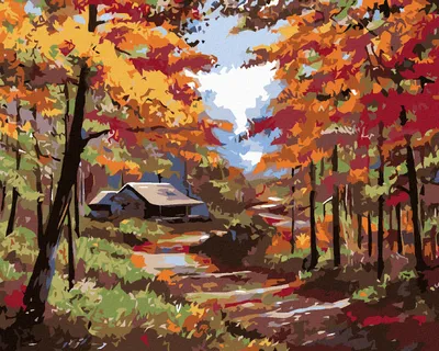 Produktbild von Zuty - Malen nach Zahlen - HÜTTE IM HERBSTWALD, 40x50 cm, ohne Keilrahmen