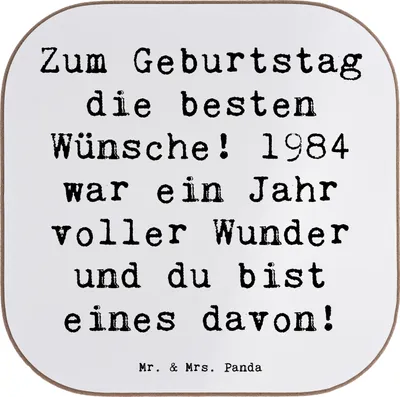 Produktbild von Mr. & Mrs. Panda Tischschoner Spruch 1984 Geburtstag - Weiß - Geschenk, feiern, Geburtsjahr, herzerwärmende Botschaft, besondere Geburtstagsfeier, Geburtstagsgeschenk