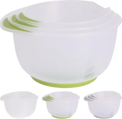 Zdjęcie produktu dla Zestaw 3 misek do mieszania Excellent Houseware, tworzywo sztuczne, 16/19/22x12 cm, przezroczysty/zielony