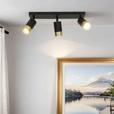 Produktbild von Deckenspot Aluminium GU10 verstellbar in Schwarz Gold 3-flammig länglich