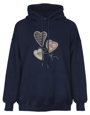 Produktbild von Damen Kapuzenpullover mit Kängurutasche und geprägtem Print, lässig, blau, Größe M