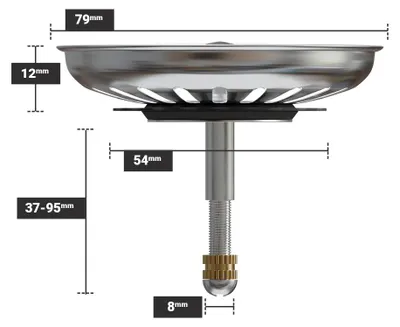 Produktbild von MINISMUS Universal Höhenverstellbarer Waschbecken Siebkörbchen Abflussstopfen Edelstahl Waschbeckenstöpsel Waschbeckensieb 79 mm – Sieb Stöpsel Abflus