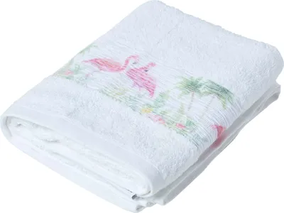 Produktbild von HOMESCAPES Handtuch mit Flamingo-Aufdruck aus türkischer Baumwolle 420g/m² - 50x90cm - Weiß