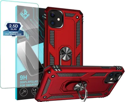 Produktbild von Armor Outdoor Handyhülle für Apple iPhone 11 Handy Panzer Case Schutzhülle mit 9H Displayglas Displayschutz Farbe: Rot