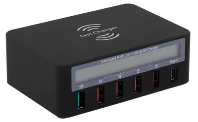 Obrázek produktu pro Inteligentní nabíjecí stanice s 6 porty, LCD displejem a USB dokovací stanicí – bezdrátová nabíječka s univerzální kompatibilitou – nabíjecí stanice pro celou rodinu