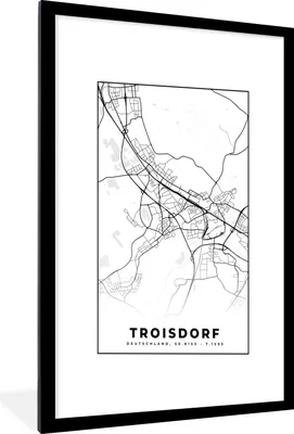 Produktbild von MuchoWow® Gerahmtes Poster Karte - Troisdorf - Stadtplan 60x90 cm - Poster mit Schwarzem Bilderrahmen Wandposter Rahmen Foto Bilder - Dekoration - Wandposter Wohnzimmer - Hochwertig