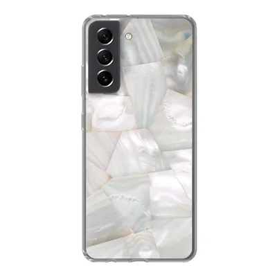 Produktbild von MuchoWow® Handyhülle Schutzhülle Hülle für Samsung Galaxy S21 FE Naturstein - Perlmutt - Weiß Silikon Softcase Handy Hülle - Mobiltelefonhülle