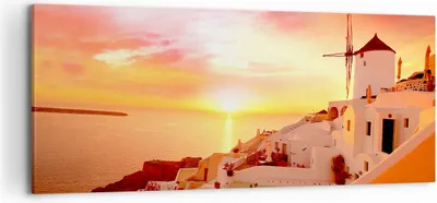Produktbild von Bild auf Leinwand - Leinwandbild - Santorini Griechenland Urlaub - 120x50cm - Wand Bild - Wanddeko - Leinwanddruck - Bilder - Kunstdruck - Wanddekoration - Leinwand bilder - Wandkunst - AB120x50-2691