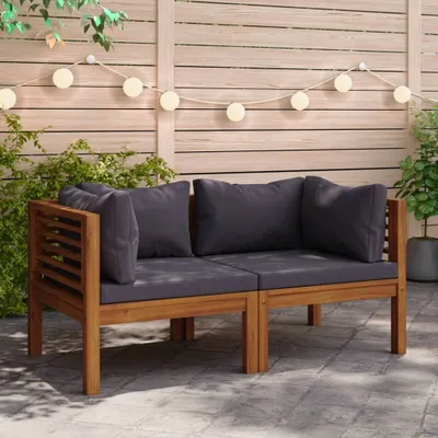 Produktbild von "2026 Promotion" Ecksofas 2 Stk. - Hohe Qualität - mit Dunkelgrauen Kissen Massivholz Teak - Gartenstühle CC9525