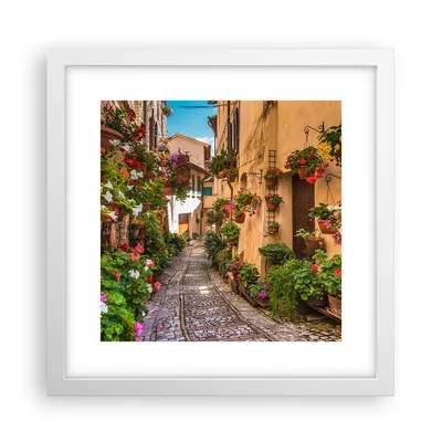 Produktbild von Gerahmtes Poster - Weißer Rahmen - Path Blumen Haus Hof - 30x30 cm - Wand Bild - Wanddeko - Wandbilder - Kunstposter - Wandposter - Bilderrahmen - Bilder - Kunstdruck - Wandbild - P2WAC30x30-3183