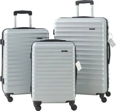 Produktbild von Reisekofferset 'Pona' 3-tlg. ABS-Hartschale mit Kofferwaage und Gepäckanhänger Hellgrau