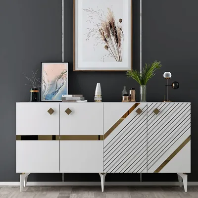 Immagine prodotto di Skye Decor, Iris - Bianco, Oro, Consolle, Bianco, 100% PANNELLI DI PARTICELLE RIVESTITI IN MELAMMINA, 150 x 79 x 40 cm