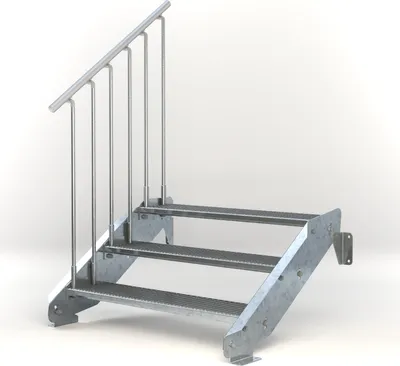 Produktbild von Stahltreppe 3 Stufen bis Höhe 64 cm, Laufbreite : 110 cm Geländer links ST 1 (31 / 31 mm)