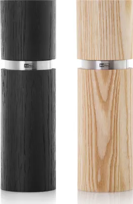 Produktbild von AdHoc MP47 Set Salzmühle und Pfeffermühle Textura 20 cm, Edelstahl | Eschenholz hell & dunkel