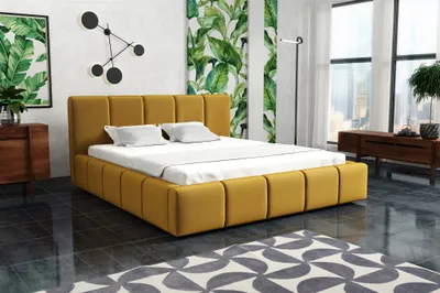 Produktbild von Polsterbett Bett Doppelbett GENUA Komplettset 200x200cm Stoff Monolith Gelb
