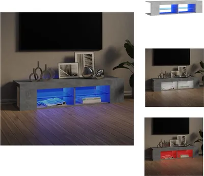 A collage of images showing a TV stand with LED lights in different colors.