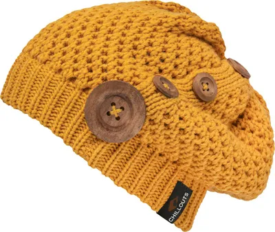 Chillouts Nelly Strickmütze Baskenmütze mit Knöpfen in gold