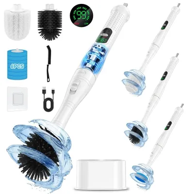 Produktbild von 8-in-1 elektrisches WC-Reinigungsset mit Halterung,8 austauschbare Bürstenköpfe,Hartnylon& Weichsilikonbürste,6 Nachfüllungen Einweg-Reinigungsbürsten