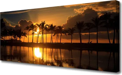 Imagen del producto de Cuadros decorativos para pared, tipo lienzo, de 125x50 cm. Impresión artística sobre lienzo, con motivos de árboles, sol y paisaje