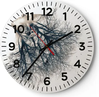 Produktbild von Wanduhr - Rund - Glasuhr - Mädchen Baum Grafik - 30x30cm - Schleichendes Uhrwerk - Lautlos - zum Aufhängen bereit - Dekoration Modern - Wanddekoration aus Glas - C4AR30x30-4354
