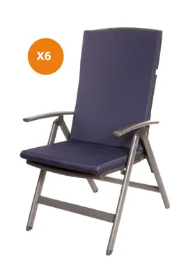 Zdjęcie produktu dla Poduszka na krzesło z oparciem 6szt ciemnoniebieska | poduszka ogrodowa 110x47x4cm | poduszka na fotel | poduszka na krzesło ogrodowe