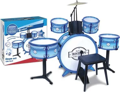Produktbild von Bontempi Schlagzeug Spielzeug blau mit Hocker 6-teilig für Kinder