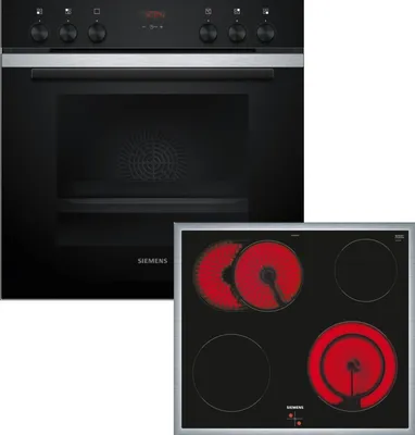 A studio shot of a Siemens oven and a separate electric hob.