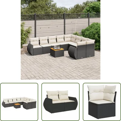 Produktbild von The Living Store 10-tlg. Garten-Sofagarnitur mit Kissen Schwarz Poly Rattan