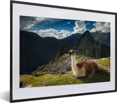 Produktbild von MuchoWow® MuchoWow® Gerahmtes Poster Alpaka in Machu Picchu 40x30 cm - Poster mit zchwarzem Bilderrahmen - Bilderrahmen - Poster im Rahmen