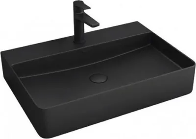 Image de Vasque noire rectangulaire monotrou à poser 50x42x12 cm