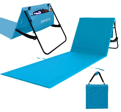 Produktbild von 24MOVE® Strandmatte 1er Set klappbar mit Rückenlehne, Strandliege mit Gurt, tragbar für Strand und Garten, Liegematte blau