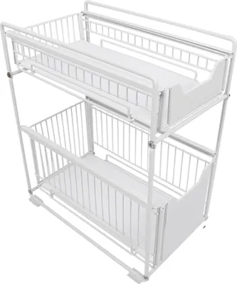Produktbild von 2 Etagen Schiebeschrank Korb Ausziehbarer Organizer Schublade Gewürzregal Unterschrank für Küche und Bad 37.4x26.5x44cm