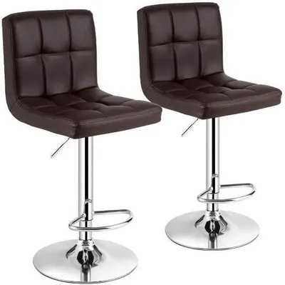 Imagen del producto de Taburete de bar con altura ajustable y giratorio 360°, silla de bar de cuero sintético, taburete con respaldo y reposapiés, capacidad de hasta 150 kg, ideal para bares y cafeterías (color marrón)