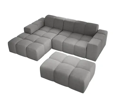 Produktbild von Sofa mit Hocker, Couch L-Form, Veloursstoff, Links Sofa, Grau Fogo