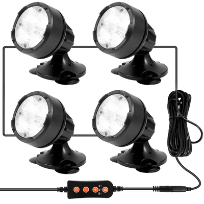 Produktbild von 4er Set LED Teichbeleuchtung Unterwasser Lampe Dimmbar Aquarium Scheinwerfer mit Saugnäpfe und Erdspieß