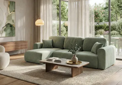 Produktbild von Ecksofa mit Schlaffunktion BRUSK Sofa in Stoff Kronos Hellgrün Ottomane Links