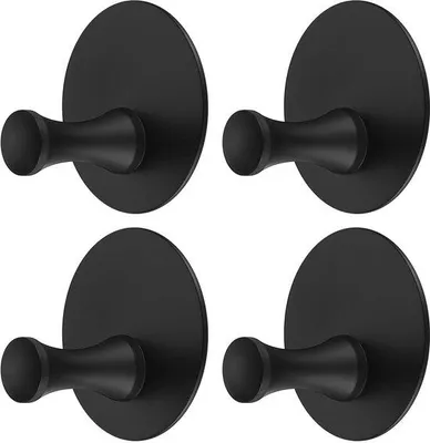 Produktbild von Ibenzoa® 4er-Set selbstklebende Handtuchhaken aus Edelstahl (304), schwarz – bohrfreie Wandhaken, kratz- und korrosionsbeständig
