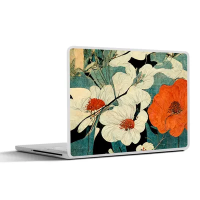 Produktbild von MuchoWow® Laptop Aufkleber Sticker Cover Blumen - Pflanzen - Vintage - Asien - Orange 30x22 cm - Laptop-Sticker
