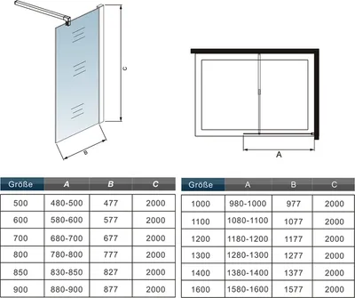 Produktbild von Schwarz  8mm Nano+ESG walk in Duschtrennwand Duschwand 80X200cm mit einstellbar Stabilisator 73-120cm