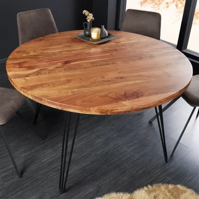 Produktbild von riess-ambiente Runder Esstisch SCORPION 120cm natur Akazie Hairpin Legs Retro Design Esszimmertisch Küchentisch Tisch Holztisch Massivholz