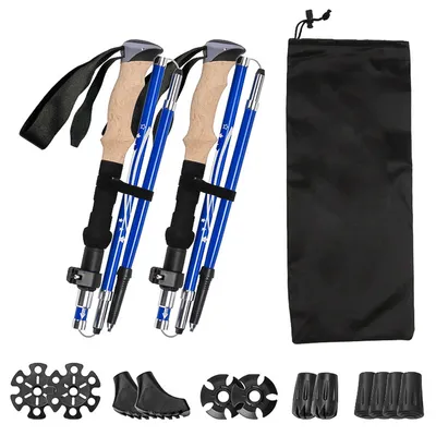 Produktbild von Wanderstöcke Faltbar,Trekkingstöcke,Ultraleicht Carbon,mit Korkgriff oder Handgriff, Hiking Stick Verstellbar für Wandern, Skifahren