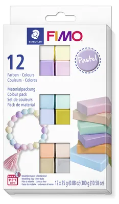 Produktbild von STAEDTLER FIMO soft 8023 ofenhärtende Modelliermasse Materialpackung "Pastel Colours" mit 12 Halbblöcken je 25g