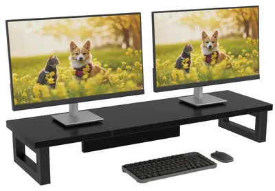 Obrázok produktu pre Omgoods – Stojan na monitory, pre 2 monitory, 91 x 26 cm, čierna farba