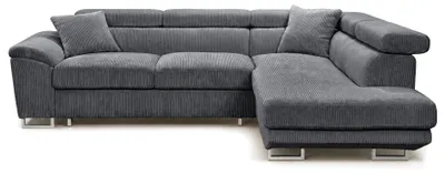 Image de Best Mobilier Baoji - Canapé d'angle droit 5 places convertible avec têtières et coffre en velours côtelé , Gris