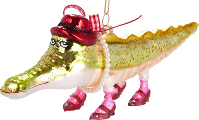 Produktbild von BRUBAKER Lustiges Krokodil mit Hut und Schuhen - Handbemalte Weihnachtskugel aus Glas - Christbaumschmuck Figuren Deko Anhänger Baumkugel - 20 cm