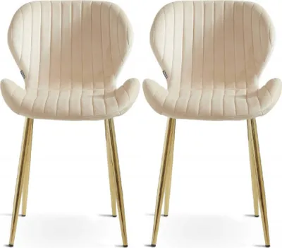Produktbild von VIKING 2er Set Esszimmerstühle mit Metallbeinen Diana, Beige Polsterung + goldene Beine