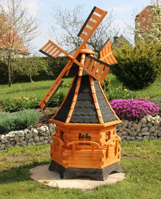 Image de moulin à vent de jardin de 1,35 m, moulins à vent en bois avec éclairage solaire noir type 12