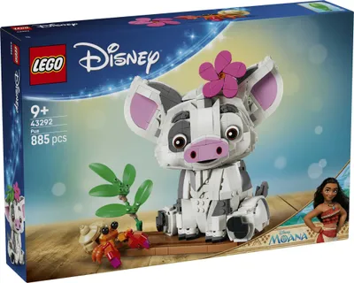 Productafbeelding van LEGO | Disney Vaiana: Pua - Speelgoedvarken met bloem, krab en drijfbalk als decoratie voor de kamer - Cadeau voor meisjes vanaf 9 jaar en fans van de film - 43292