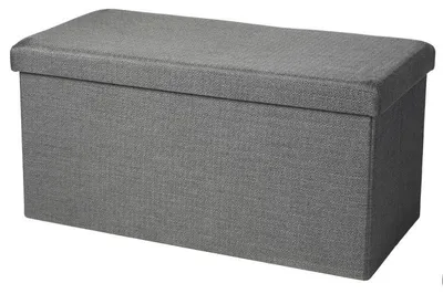 Image de Banc de rangement pliable aspect lin "Kube" - Gris foncé - L 76 x P 37,5 x H 37,5 cm